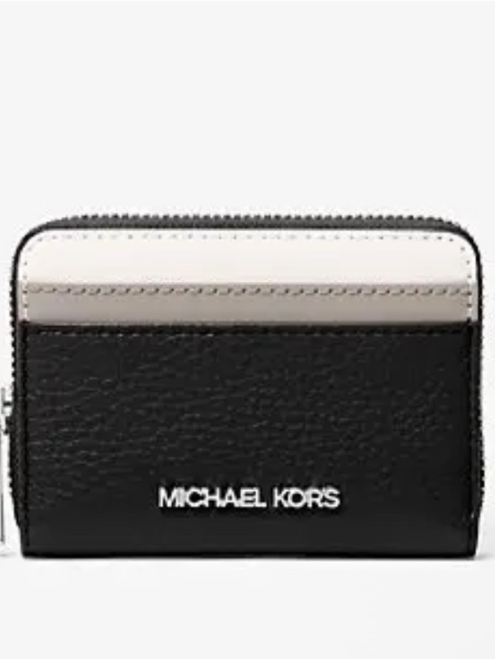 NWT Michael Kors Two-Tone Leather Zip Card Case Wallet - Black & Cream